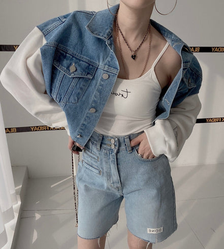 Korean Chic Patchwork Denim Jacket for Spring/Fall