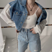 Korean Chic Patchwork Denim Jacket for Spring/Fall