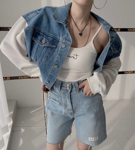 Korean Chic Patchwork Denim Jacket for Spring/Fall