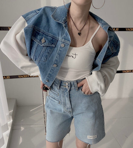 Korean Chic Patchwork Denim Jacket for Spring/Fall