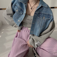 Korean Chic Patchwork Denim Jacket for Spring/Fall
