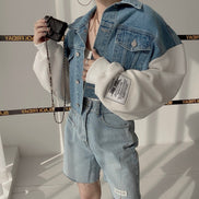 Korean Chic Patchwork Denim Jacket for Spring/Fall
