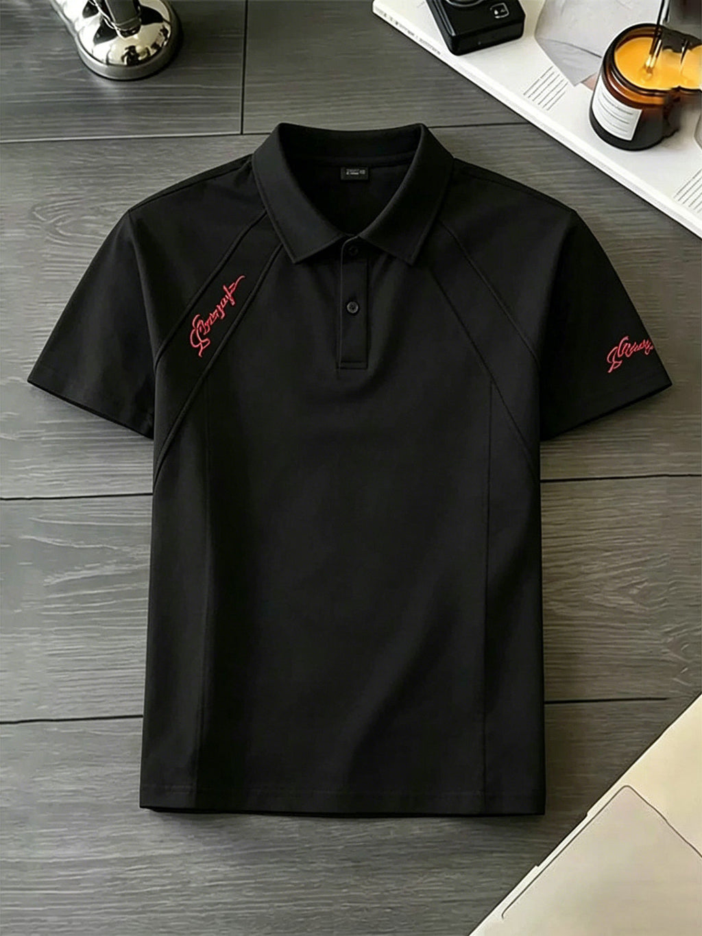 男性用サマーリブ肩半袖ヘビーウェイトスペースマンバコットンTシャツ 白の花柄グレーのアメリカンレター刺繍ポロシャツ