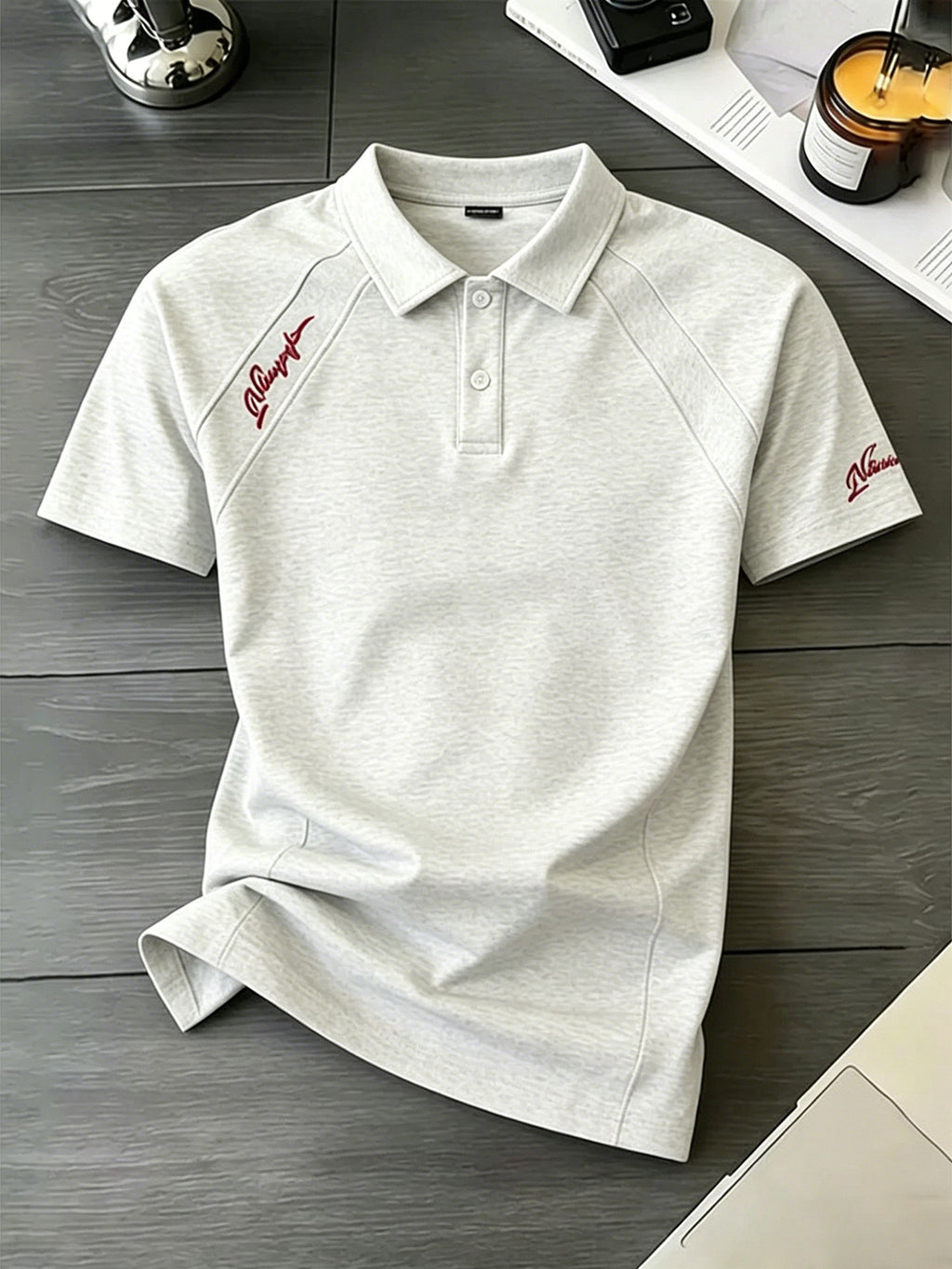 男性用サマーリブ肩半袖ヘビーウェイトスペースマンバコットンTシャツ 白の花柄グレーのアメリカンレター刺繍ポロシャツ