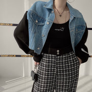 Korean Chic Patchwork Denim Jacket for Spring/Fall